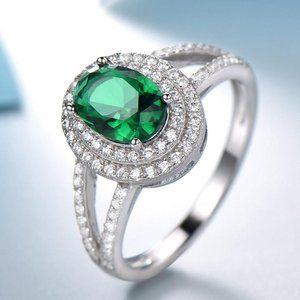 OVAL 6 X 8 EMERALD GREEN CUBIC ZIRCONIA RING